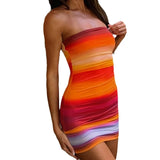 Fongt Women's Wear 2024 Summer Rainbow Print Sexy, Pleated Breast-Outfit