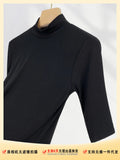 Fongt High Temperament Style Half High Collar Sleeve Bottom Shirt Female Five Sleeve Black With Short Sleeve Slim Jacket-Outfit