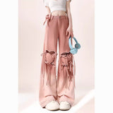Fongt Mm Dopamine Wearing Gradient Love Straps With Ripped Jeans Women's Large Size Loose Thin Broad Leg Pants