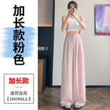 Fongt Anti-Frinkle Silk Linen Pants Women Summer Thin Ice Silk Cotton High Waist Hanging Mountain Suit Wide Leg Pants