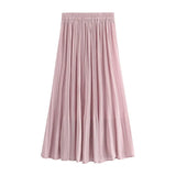Pleated High Waist Skirt Female 2020 Summer Solid Chiffon Long Skirts For Women Korean Casual Midi Pleated Skirt