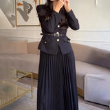 Fongt Women's Clothing 2025 Autumn New Button Suit Jacket 100-Folded Skirt Suit