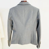 QUALITY Newest 2023 Designer Jacket Star Style Women's Classic Lion Buttons Double Breasted Slim Fitting Blazer Pale