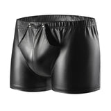 Fongt Men's High Bright Matte Square Leather Pants Sexy Open Gear Soft Short Shorts Size Accurate-Outfit