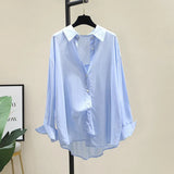 Fongt Summer Wearing Long-Sleeved White Soft Shirt Women's Korean Version Of Loose Leisure Thin