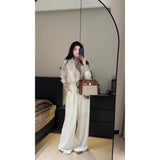 Fongt 2025 Light Luxury A Complete Set Of Female White Thin Shirt Top Small Straight Tube Drag Flooring Casual Pants Set