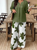 Fongt Women's Casual Loose Print Set