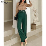 Han Queen Autumn New Occupation 2-Piece Suits Women Elegant Long Sleeve Shirts Top & Simple High Waist Pants Korean Casual