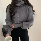 New 2021 Women's Sweaters Winter Spring Turtleneck Fashionable Buttons Oversize Short Cardigans Knitwear