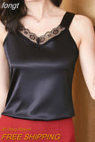 Women's Tops V-Neck Lace Vest Solid Sleeveless Satin Sexy Blouse Women 2023 Summer Fashion Women Clothing Basic Silk Womens