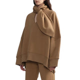 Fongt Personality Style 2024 Autumn Scarf Collar Silhouette Loose Long Sleeves Irregular Versatile New Hoodie Women-Outfit