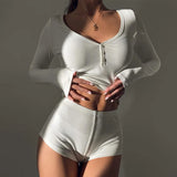Fongt Women's Sexy Low Cut V-Neck Tight Long Sleeve Top Fashion Sporty Short Shorts Two-Piece