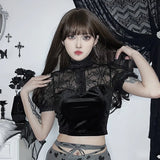 Summer New Dark Trend Sexy Slim Lace Perspective Cobweb Design Blouse Girl-Outfit