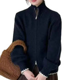 Fongt Solid Color Thin Knitted Collar Jacket 2025 New Simple Leisure Pocket Short Zipper Open Shirt
