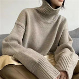 Fongt Female Turtleneck Pullover Sweater Female New Loose Lazy Wind Show Thin Solid Color Bottom Shirt Top Women's Fashion-Outfit