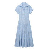 New Hollowed-Out Embroidered Shirt-Style Long Dress 7946528-Outfit