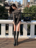 Solid Elegant Knitted Sweater Women Off Shoulder Loose Sweater Female Korean Style Casual Vintage Pullover Sweater
