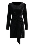 Fongt Temperament Dress Woman 2025 Spring New Black Collar Folded High-End Long-Sleeved Skirt