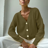 Long Sleeve Cardigan For Women Solid V-neck Single Breasted Loose Sweater Female 2021 Autumn Button Ladies