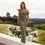 Fongt 2025 Shoulder-To-Shoulder Collar Temperament Strap Elegant Sexy Dress Elastic Tight Ass Long Dress