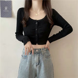 Hottie Long-Sleeved Knitted Cardigan Girl Spring Design Slim Short Umbilly Bottom Shirt