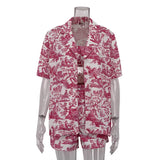 Fongt New Chinese Style Ink Print Shirt Sling Shorts Three-Piece Retro Fashion Suit Women's Wear-Outfit