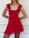 Chiffon Tie-Up Strap Mini Dress-Outfit