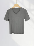 Fongt Grade Simple Classic High Gram Heavy Threaded Shoulder T-Shirt White V-Neck Short Sleeved Jacket Temperament Inside Match-Outfit