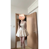 Fongt Lazy Temperament Red Knitted Cardigan French Wave Dot Square Slings To Collect Waist Thin A Word Skirt