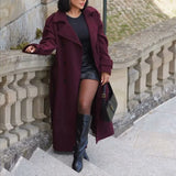 Fongt Autumn New Female Retro Leisure Double Buckle With Belt Long Hair Coat