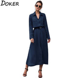Office Lady Shirt Dress Women Turn-down Collar Long Sleeve Robe Dresses Female Casual Loose Long