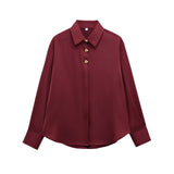 Fongt Silk Lithry Shirt 2025 Spring New Women's Fashion Gold Buckle Top