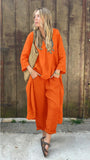 Fongt Explosion. Women's Casual Cotton Set Long-Sleeved Round Collar Trousers Casual Set