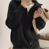 Women's Coat Spring And Autumn Lazy Style 2024 New Knitted Cardigan Zipper Korean Version Of The Internet Celebrity Loose And Gentle-Outfit