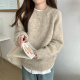 Fongt And Winter Soft-Cuffed Solid Color Long Sleeves Knitted Jersey Casual Bottom Korean Soft Lazy Wind Cover Sweater Female