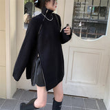 Fongt Winter New Design Sense Small Chic Side Open Zipper Lazy Loose Casual Version Irregular Long Sweater-Outfit