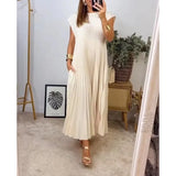 Fongt New Women's Dress Elegant Fashion Round Neckless 100 Foldless Dress
