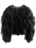 Fongt Elegant Short-Colored Women's Top 2025 Autumn And Winter New High-End Splicing Multi-Layer Mesh Shirt Women