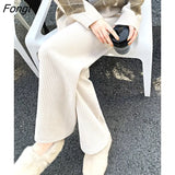 Autumn Soft Chenille Wide-leg Pants High Waist Corduroy Women Trousers Casual Straight Long Black Beige Pants