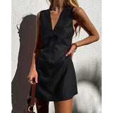 Fongt Collar Cotton Sleeveless Dress Woman Summer Basic Solid Color Body Repair Vest Skirt
