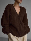 Fongt Women's Imitation Sting Cardigan Women's Lazy Wind Loose Sweater Soft Long-Sleeved Knitted Commuting Style