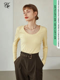 Office Lady Newly Autumn 2021 U-neck Wool Sweater Women Long-sleeved Slim Black Bottoming Shirt Women Grey