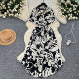 Fongt Short-Sleeved Dress Women Autumn Polo Tie Straps To The Waist Design Small Chic Temperament Long Dress