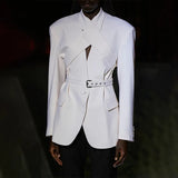Fongt Sense Solid Color Suit Jacket Female 2024 Autumn New Temperament Advanced Sense Cross Collar Long Sleeve Small Suit Female-Outfit