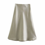 2024 New Elastic Waistline Simple Full-Color Satin Full-Length Skirt-Outfit