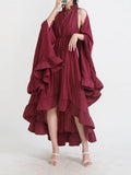 Court Style Dress 2025 Summer V Collar Design Wood Ear Ultra-Long Sleeve Cape Dress Women's