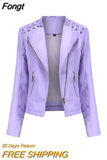 Autumn Ladies Motorcycle Leather Jackets Women Turn-down Collar Zipper Slim Black Moto & Biker Jacket Female