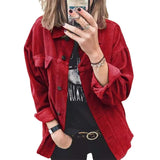Spring Autumn Corduroy Jacket Coat Women Shirt Style Top Single-breasted Outerwear Lady Streetwear Loose Casual