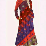 Fongt New Wish Spring Round-Collar Explosion Casual Fashion Long-Sleeved Print Long Dress Girl