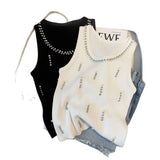 Thin Nail Bead Knitted Sling Heavyweight Vest Summer Bottom New Slim Design Sleeveless Top